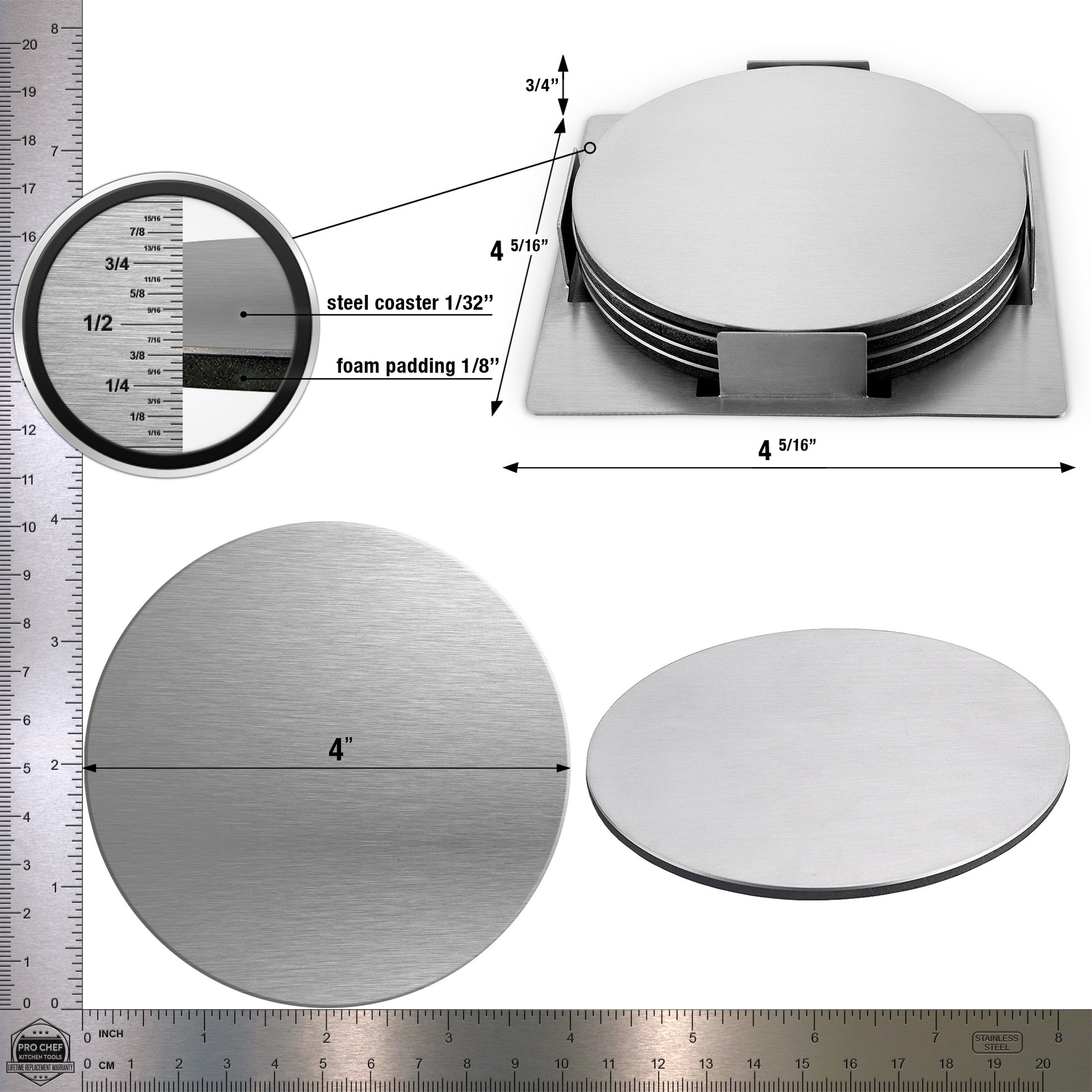 Round Drink Coasters - Protect Coffee Table From Mugs And Glasses - Room Decor Coaster Set For Coffee Cup Holder - Stainless Steel Home Bar Accessories Decoration by Pro Chef Kitchen Tools