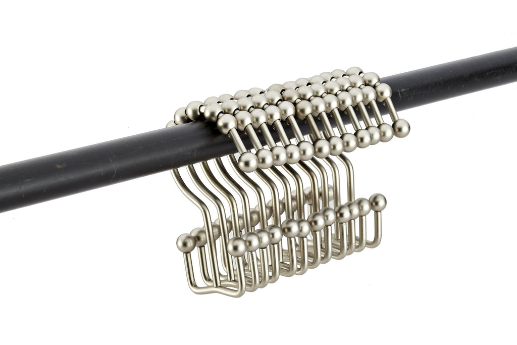 Pro Chef Kitchen Tools Brushed Nickel Roller Shower Curtain Rings - 12 Pack Set of Double Hook Rollerball for Liners and Curtains to Smoothly Glide Open and Closed on Straight and Curved Rods