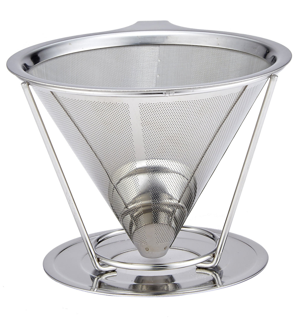 Pro Chef Kitchen Tools Stainless Steel Pour Over Coffee Maker - Reusable Cone Shaped Dripper Filter for Paperless Single Cup Brewed Hot or Cold Coffee and Loose Leaf Herbal Teas
