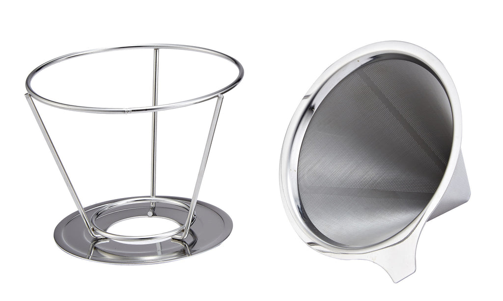 Pro Chef Kitchen Tools Stainless Steel Pour Over Coffee Maker - Reusable Cone Shaped Dripper Filter for Paperless Single Cup Brewed Hot or Cold Coffee and Loose Leaf Herbal Teas