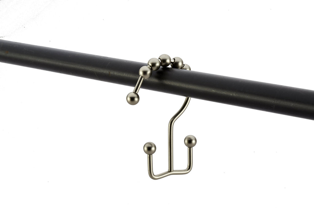 Pro Chef Kitchen Tools Brushed Nickel Roller Shower Curtain Rings - 12 Pack Set of Double Hook Rollerball for Liners and Curtains to Smoothly Glide Open and Closed on Straight and Curved Rods