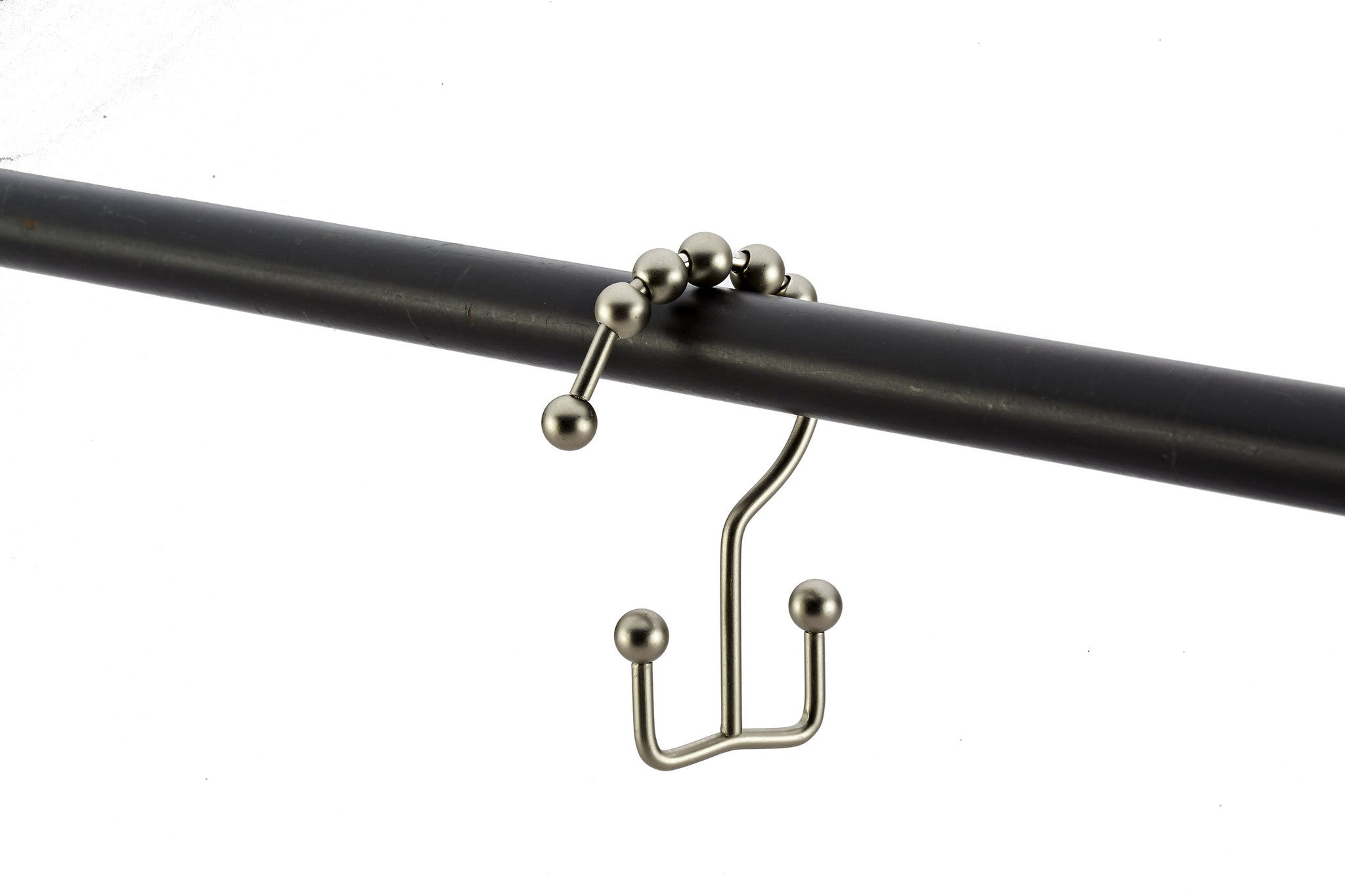 Pro Chef Kitchen Tools Brushed Nickel Roller Shower Curtain Rings - 12 Pack Set of Double Hook Rollerball for Liners and Curtains to Smoothly Glide Open and Closed on Straight and Curved Rods