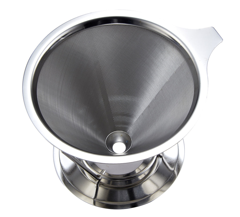 Pro Chef Kitchen Tools Stainless Steel Pour Over Coffee Maker - Reusable Cone Shaped Dripper Filter for Paperless Single Cup Brewed Hot or Cold Coffee and Loose Leaf Herbal Teas
