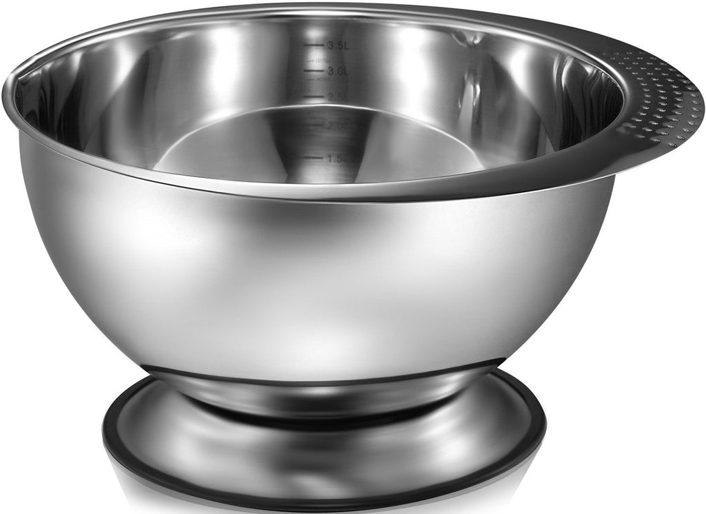 Pro Chef Kitchen Tools Stainless Steel Mixing Bowl - Heavy Duty, Large 3.5 Quart Capacity Wide Prep Bowl Easy To Clean, Oder and Stain Resistant, Retains Heat, Skid Proof Includes Bonus Wire Whisk