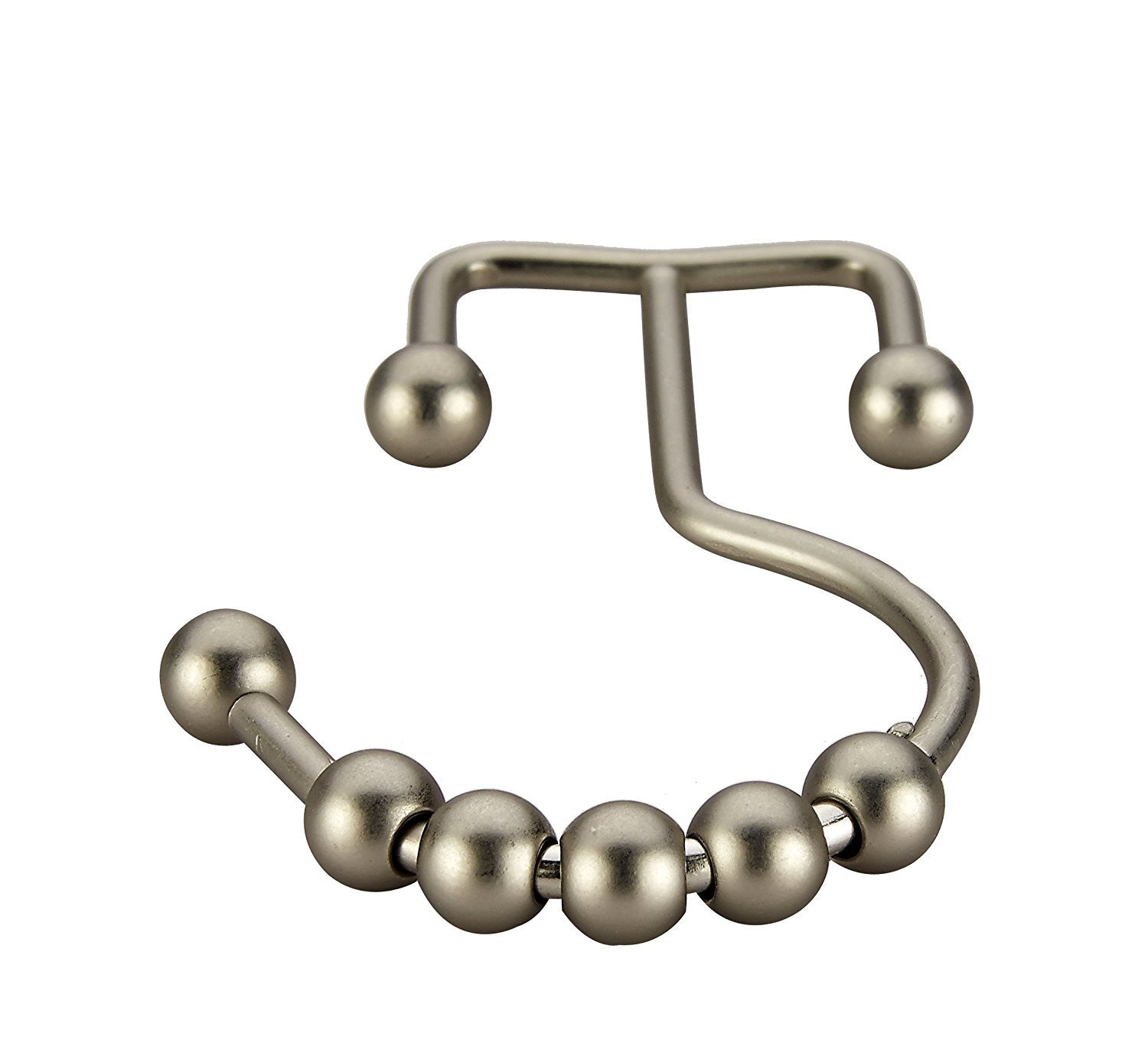 Pro Chef Kitchen Tools Brushed Nickel Roller Shower Curtain Rings - 12 Pack Set of Double Hook Rollerball for Liners and Curtains to Smoothly Glide Open and Closed on Straight and Curved Rods