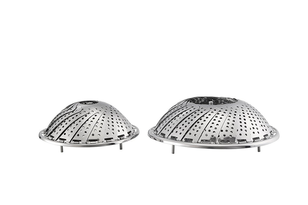 Pro Chef Kitchen Tools Stainless Steel Vegetable Steamer Basket - Set of 2 Collapsible Folding Steamers to Fit All Instant Pot Pressure Cookers and Stove Top Pots for Perfect Veggies