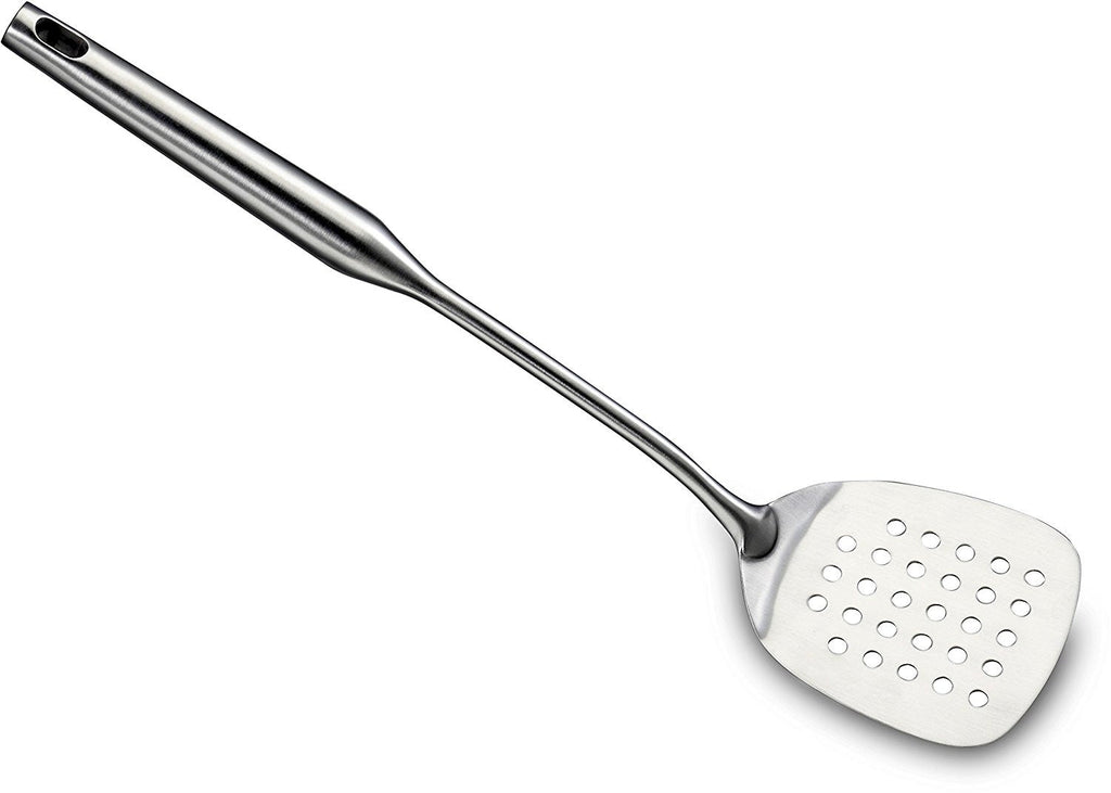 Pro Chef Kitchen Tools Stainless Steel Perforated Turner Spatula - Flipper with Drain Hole to Cook and Serve Fish, Burgers, Eggs, Pancakes and Holes Allow the Food to Easily Slide Off