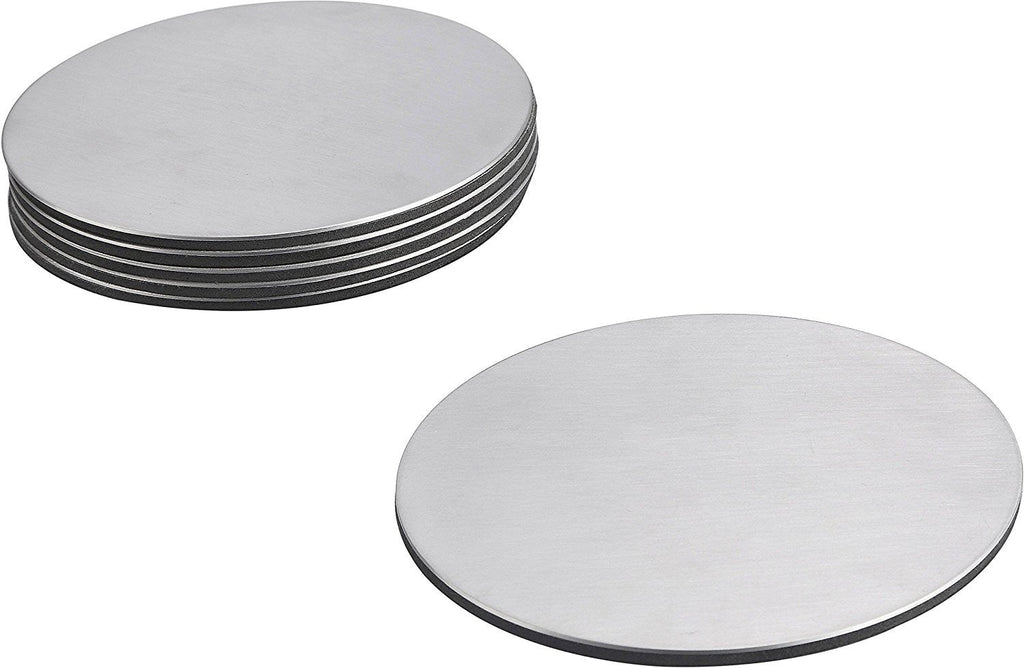 Pro Chef Kitchen Tools Stainless Steel Drink Coaster Set - Prevent Stains and Scratches with 6 Round Table Coasters for Glasses, Bar Drinks, Mugs, Coffee Cups, Tea, Wine, Beverages