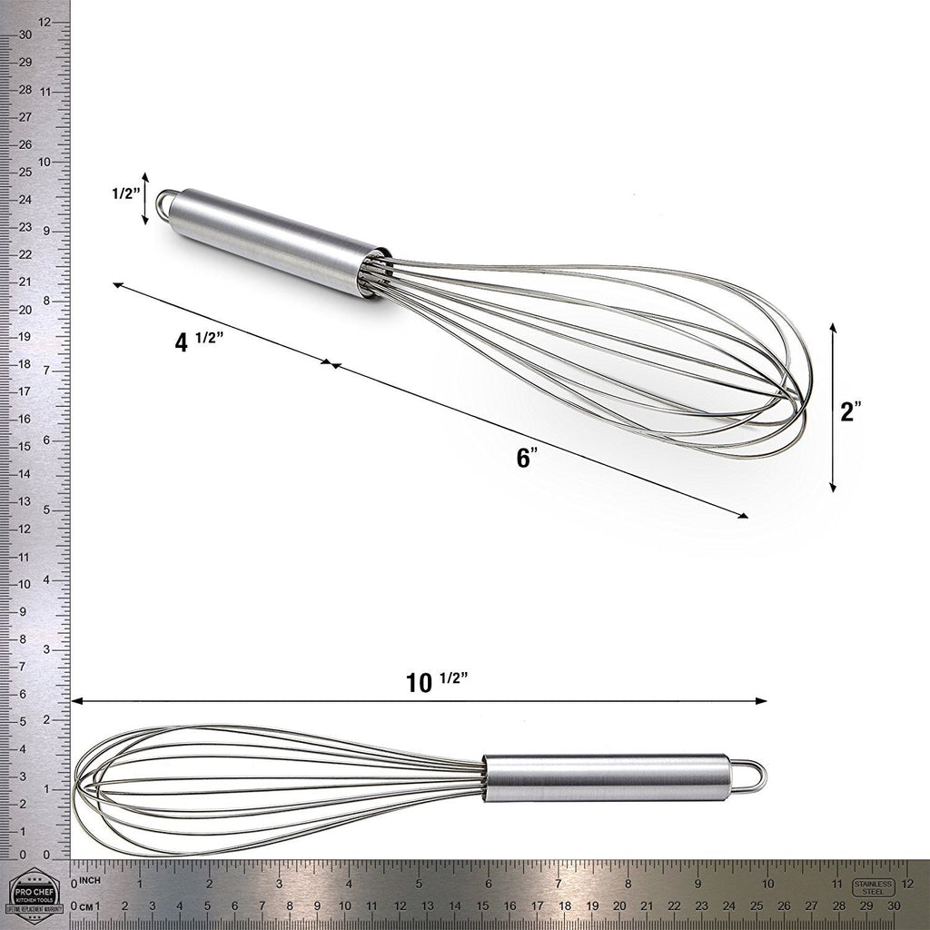 Pro Chef Kitchen Tools Stainless Steel Wire Whisk - 10 inch Balloon Whisk Egg Beaters for French Cooking, Mixing Cake Batter and to Mix, Whip or Blend Sauces
