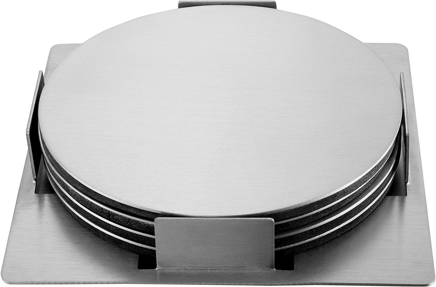 Round Drink Coasters - Protect Coffee Table From Mugs And Glasses - Room Decor Coaster Set For Coffee Cup Holder - Stainless Steel Home Bar Accessories Decoration by Pro Chef Kitchen Tools