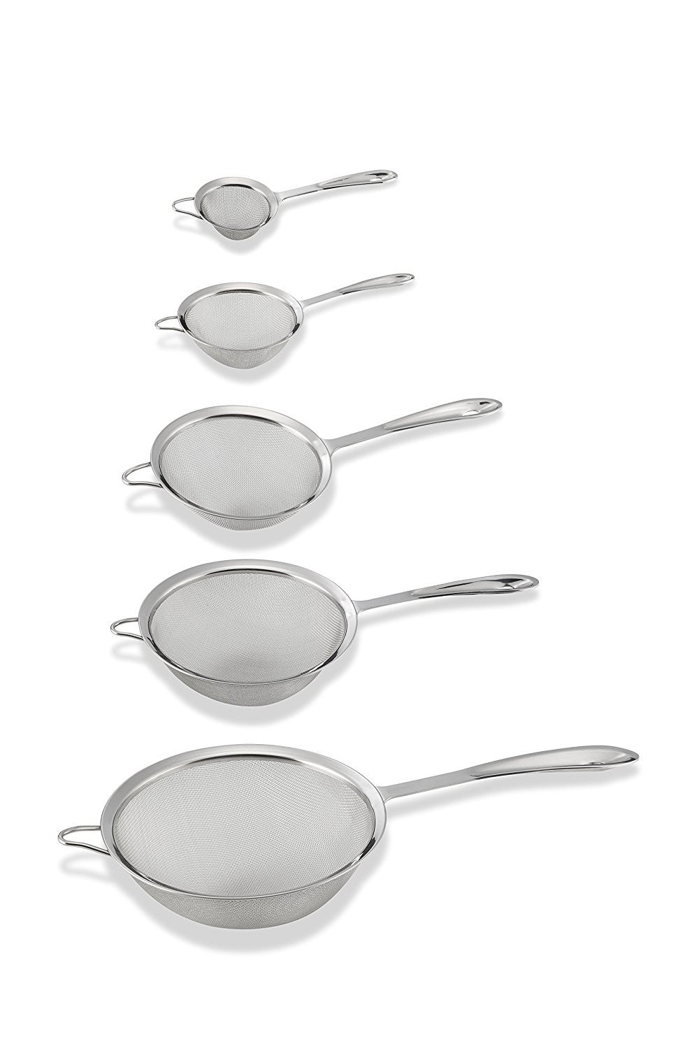 Pro Chef Kitchen Tools Stainless Steel Fine Mesh Strainer Set - 5 Essential Cooking Sieve Baskets for Sifting, Filtering, Straining or Draining Cold and High Temperature Liquids and Foods Safely