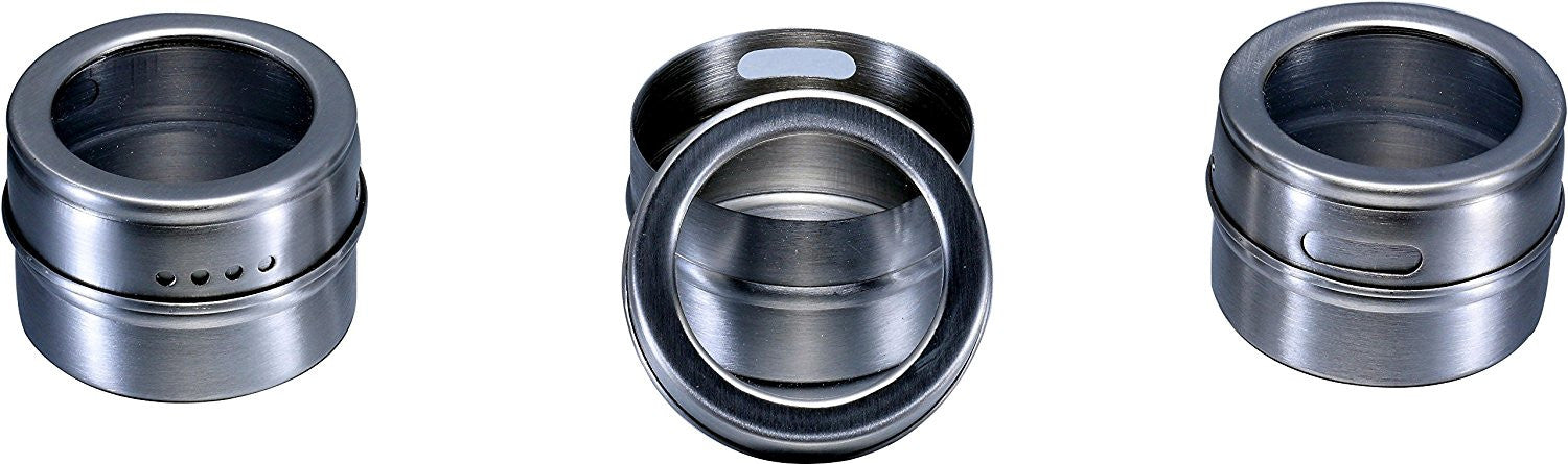 Pro Chef Kitchen Tools Stainless Steel Magnetic Spice Rack - 6 Piece Set with Adjustable Metal Stand to Organize and Hold Spices, Dried Herbs, Crafts, Sewing and Other Hard to Store Small Items