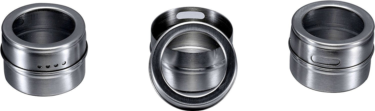 Pro Chef Kitchen Tools Stainless Steel Magnetic Spice Organizer - 5 Piece Vertical Set of Multipurpose Magnet Backed Tin Jars for Perfect Storage Containers