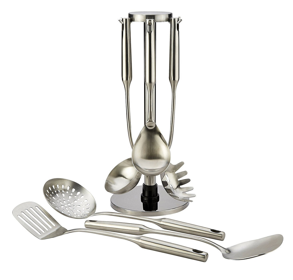 Pro Chef Kitchen Tools Stainless Steel Kitchen Utensil Set - 6 Essential Utensils for Easier Cooking, Baking, Grilling and Serving with Bonus Holder Stand to Help Keep You Organized
