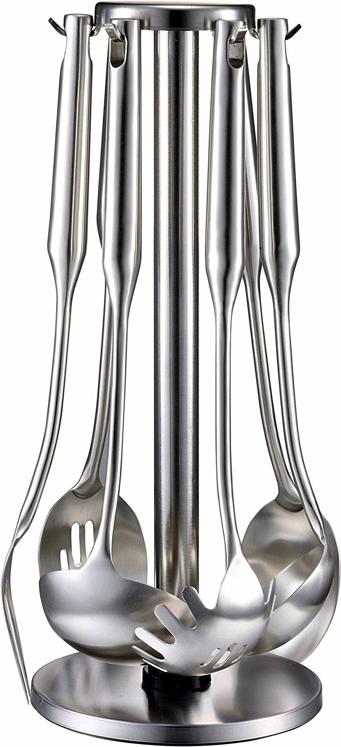 Pro Chef Kitchen Tools Stainless Steel Kitchen Utensil Set - 6 Essential Utensils for Easier Cooking, Baking, Grilling and Serving with Bonus Holder Stand to Help Keep You Organized