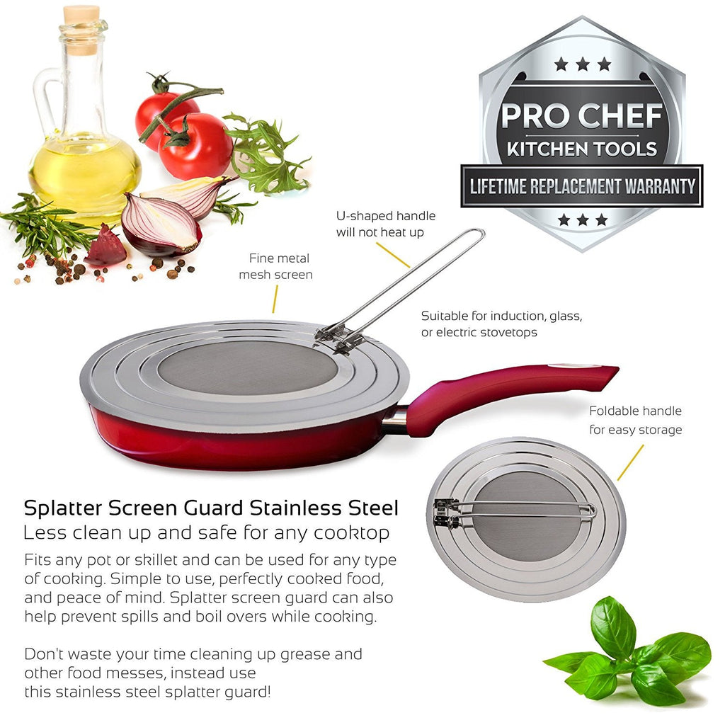 Pro Chef Kitchen Tools Stainless Steel Grease Splatter Screen - Eliminate Mess and Prevent Hot Oil Burns and Stains When Pan Frying Bacon or Sauteing With Instant Pot As a Replacement Lid