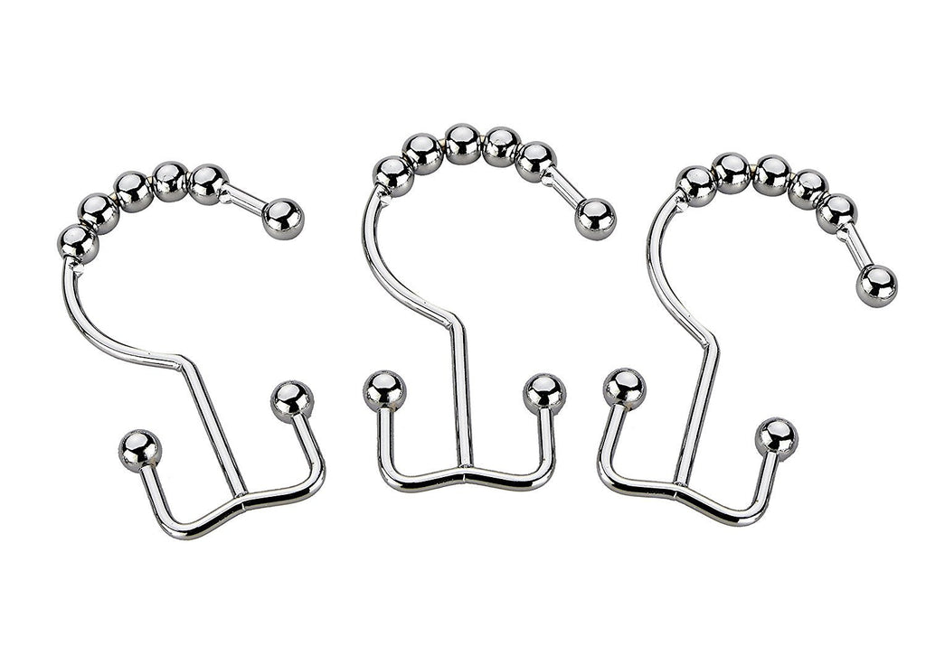 Shower Curtain Rings -12 Pack Set Of Double Polished Chrome Roller Ball Shower Curtain Hooks - Hang Both Beach Shower Liners And Bathroom Curtains On Straight And Curved Rods by Pro Chef Kitchen Tools
