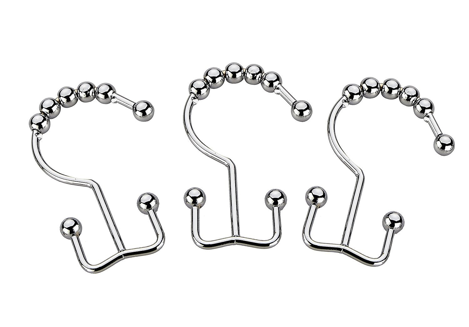 Shower Curtain Rings -12 Pack Set Of Double Polished Chrome Roller Ball Shower Curtain Hooks - Hang Both Beach Shower Liners And Bathroom Curtains On Straight And Curved Rods by Pro Chef Kitchen Tools