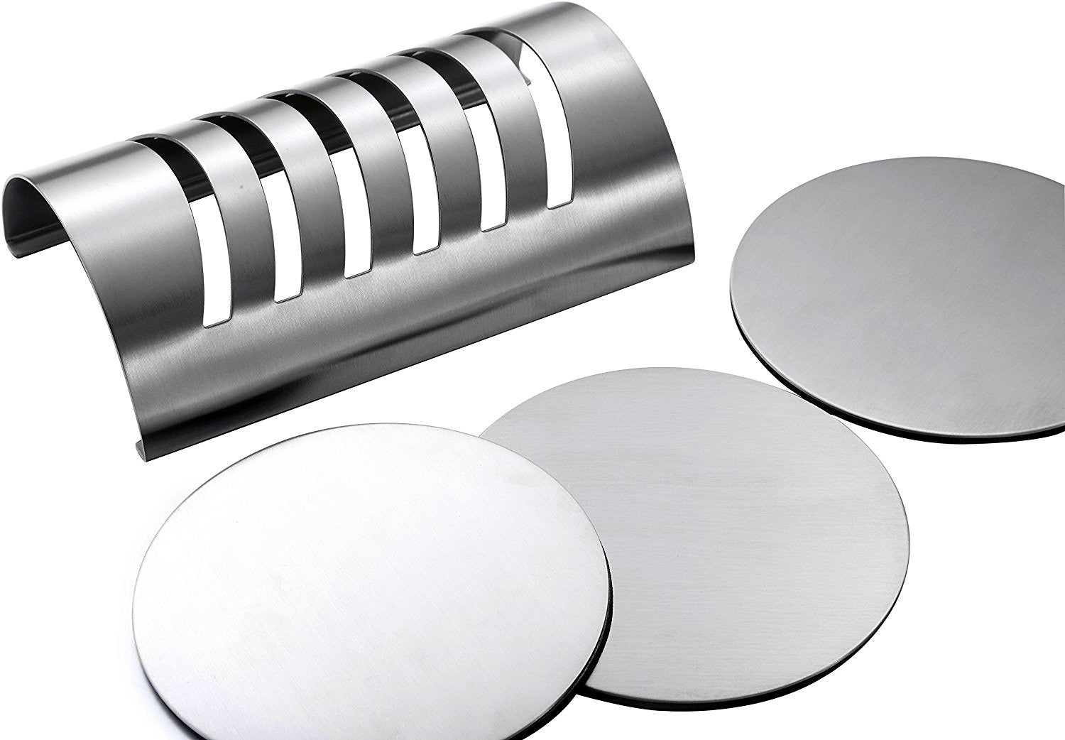 Pro Chef Kitchen Tools Stainless Steel Drink Coaster Set - Prevent Stains and Scratches with 6 Round Table Coasters for Glasses, Bar Drinks, Mugs, Coffee Cups, Tea, Wine, Beverages