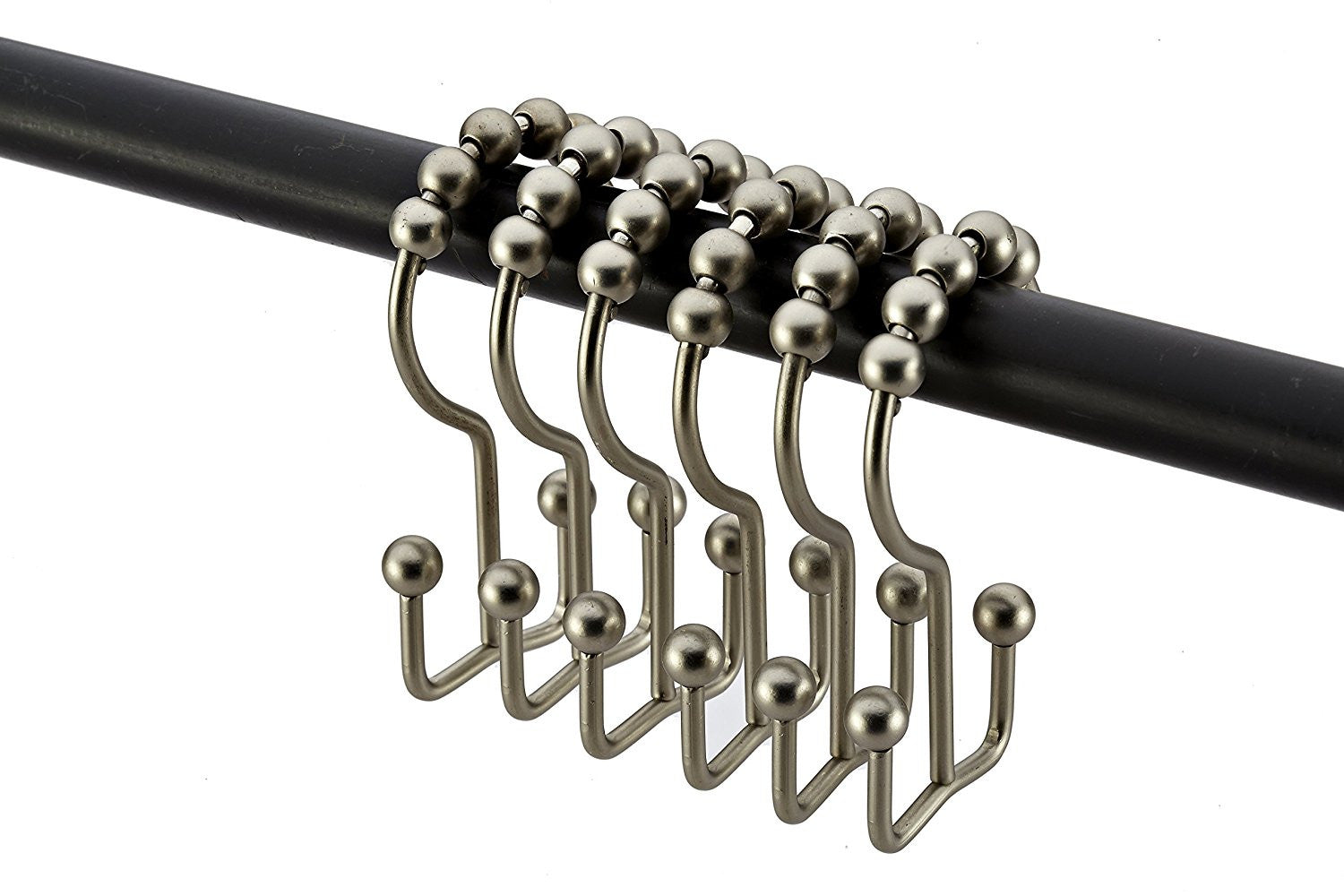 Pro Chef Kitchen Tools Brushed Nickel Roller Shower Curtain Rings - 12 Pack Set of Double Hook Rollerball for Liners and Curtains to Smoothly Glide Open and Closed on Straight and Curved Rods