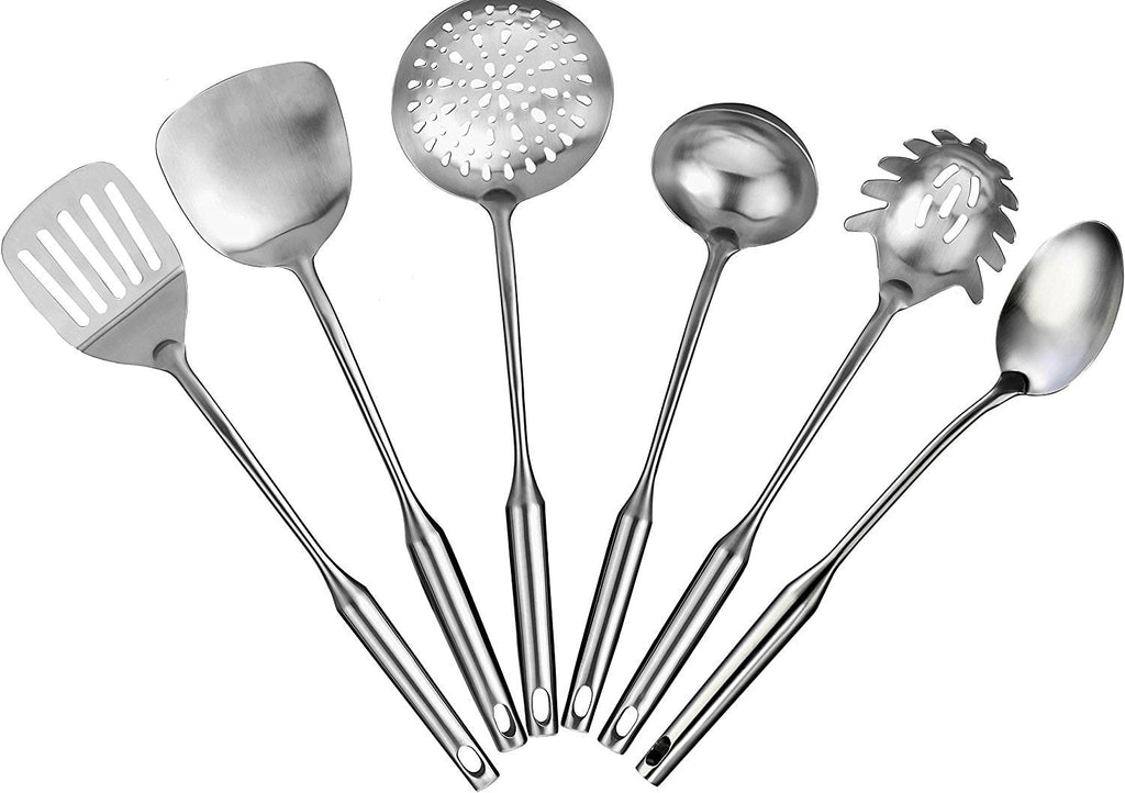 Pro Chef Kitchen Tools Stainless Steel Kitchen Utensil Set - 6 Essential Utensils for Easier Cooking, Baking, Grilling and Serving with Bonus Holder Stand to Help Keep You Organized