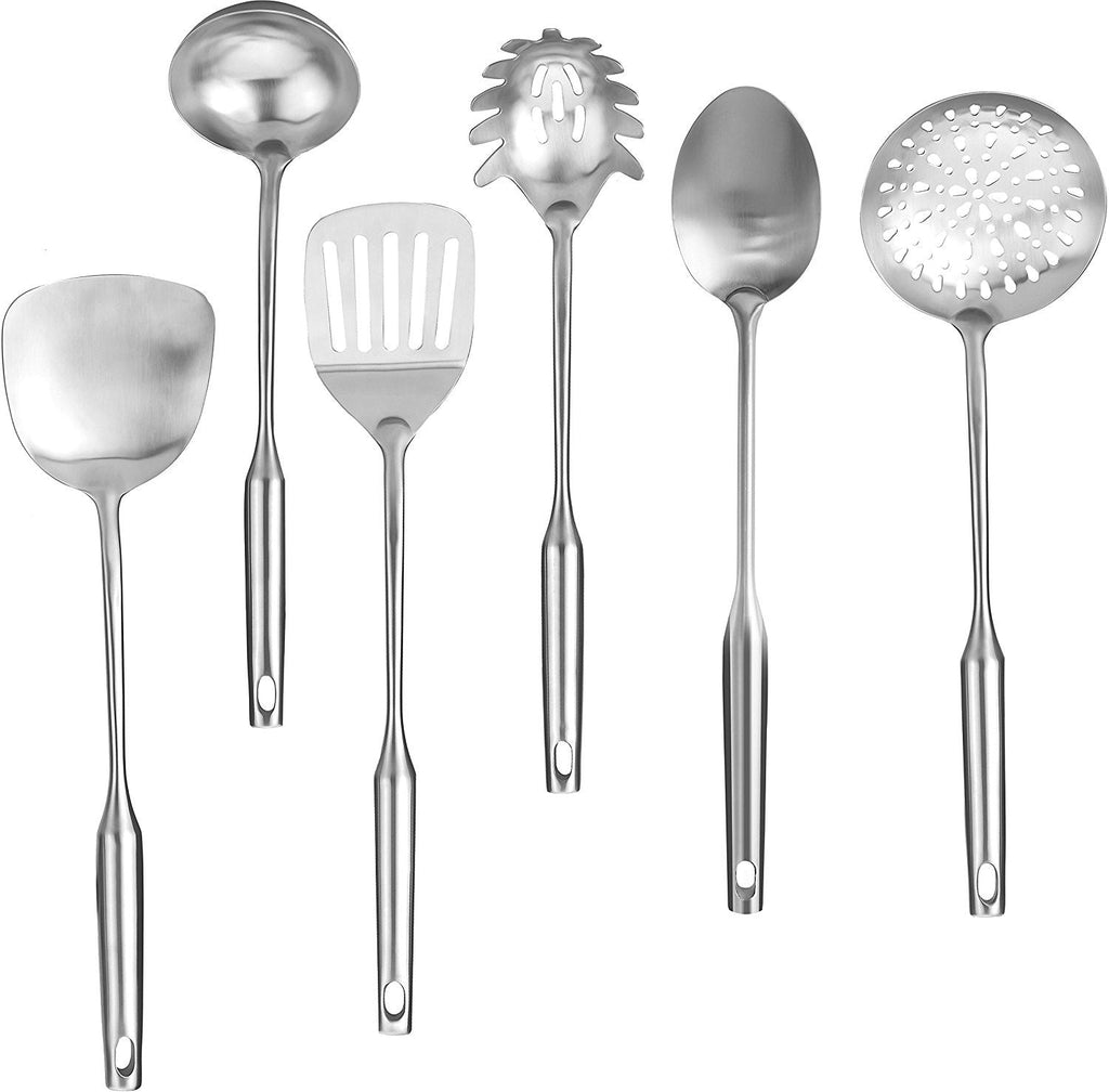 Pro Chef Kitchen Tools Stainless Steel Kitchen Utensil Set - 6 Essential Utensils for Easier Cooking, Baking, Grilling and Serving with Bonus Holder Stand to Help Keep You Organized