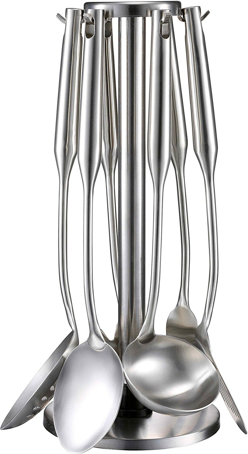 Pro Chef Kitchen Tools Stainless Steel Kitchen Utensil Set - 6 Essential Utensils for Easier Cooking, Baking, Grilling and Serving with Bonus Holder Stand to Help Keep You Organized