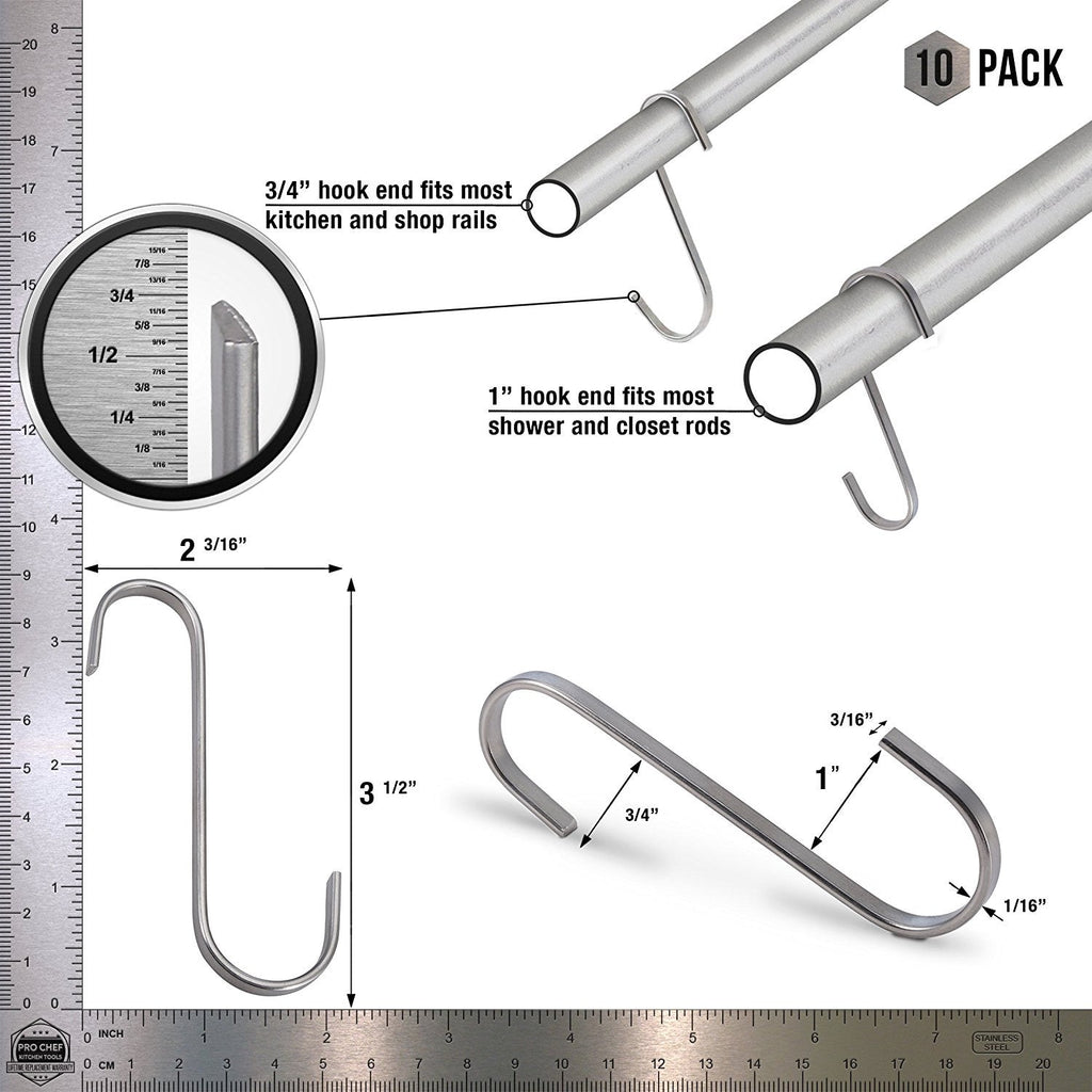 Flat Hanging Hooks - Pot Racks S Hook 10 Pack Set