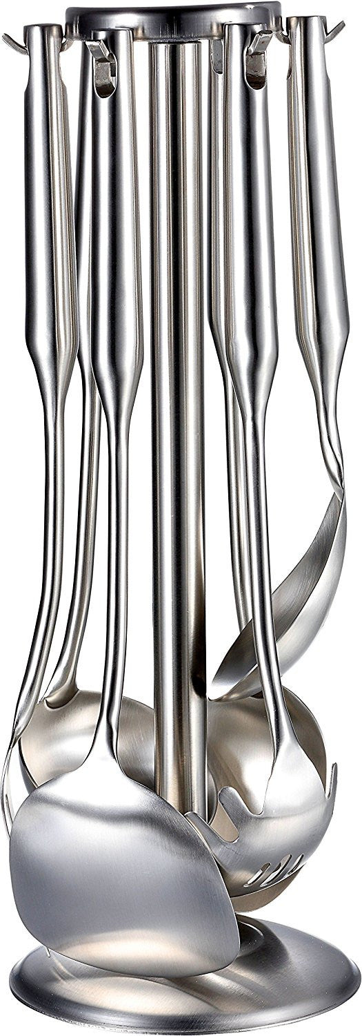 Pro Chef Kitchen Tools Stainless Steel Utensil Holder - Rotating Carousel Spinning Metal Tool Stand Organizer Neatly Holds and Spins a Set of 6 Cooking Utensils