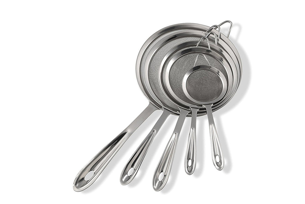 Pro Chef Kitchen Tools Stainless Steel Fine Mesh Strainer Set - 5 Essential Cooking Sieve Baskets for Sifting, Filtering, Straining or Draining Cold and High Temperature Liquids and Foods Safely