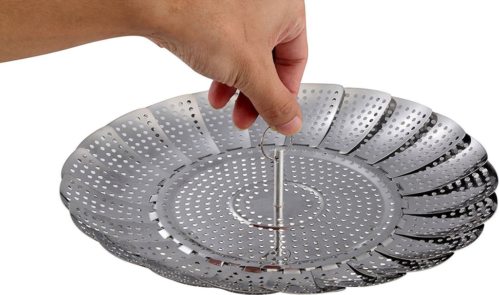 Pro Chef Kitchen Tools Stainless Steel Vegetable Steamer Basket - Set of 2 Collapsible Folding Steamers to Fit All Instant Pot Pressure Cookers and Stove Top Pots for Perfect Veggies