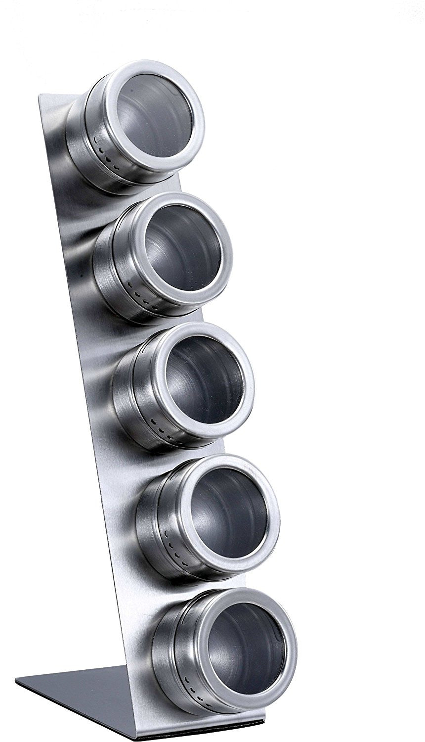 Pro Chef Kitchen Tools Stainless Steel Magnetic Spice Organizer - 5 Piece Vertical Set of Multipurpose Magnet Backed Tin Jars for Perfect Storage Containers