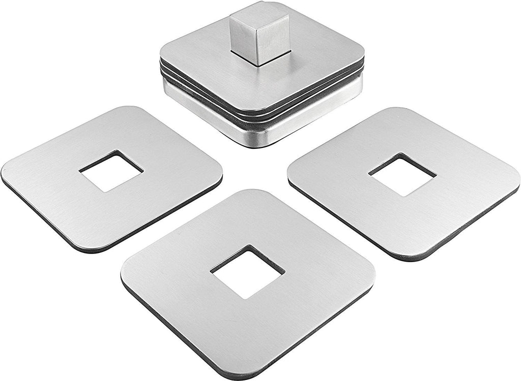 Pro Chef Kitchen Tools Stainless Steel Table Coaster Set - 6 Square Coasters to Prevent Stains and Scratches by Juices, Beverages, Glasses, Bar Drinks, Mugs, Coffee Cups, Wine Stemware