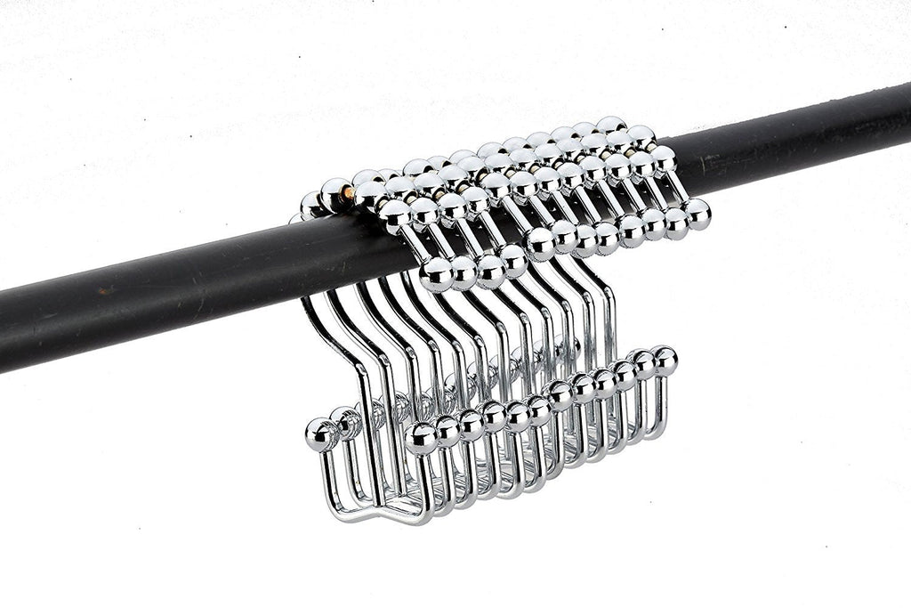 Shower Curtain Rings -12 Pack Set Of Double Polished Chrome Roller Ball Shower Curtain Hooks - Hang Both Beach Shower Liners And Bathroom Curtains On Straight And Curved Rods by Pro Chef Kitchen Tools