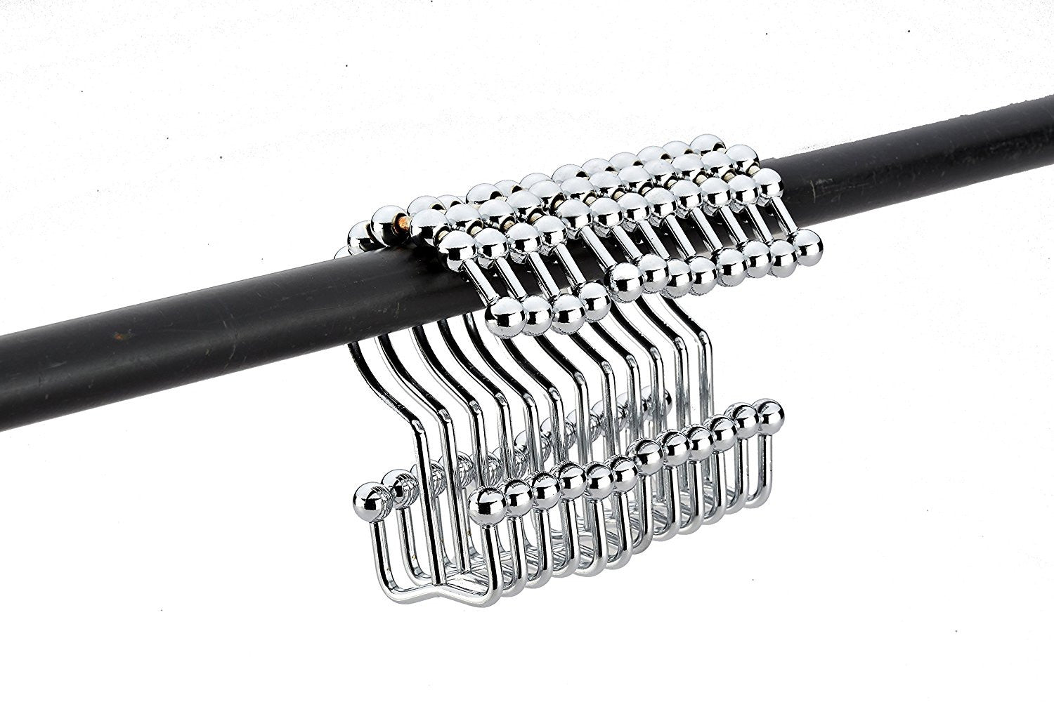 Shower Curtain Rings -12 Pack Set Of Double Polished Chrome Roller Ball Shower Curtain Hooks - Hang Both Beach Shower Liners And Bathroom Curtains On Straight And Curved Rods by Pro Chef Kitchen Tools