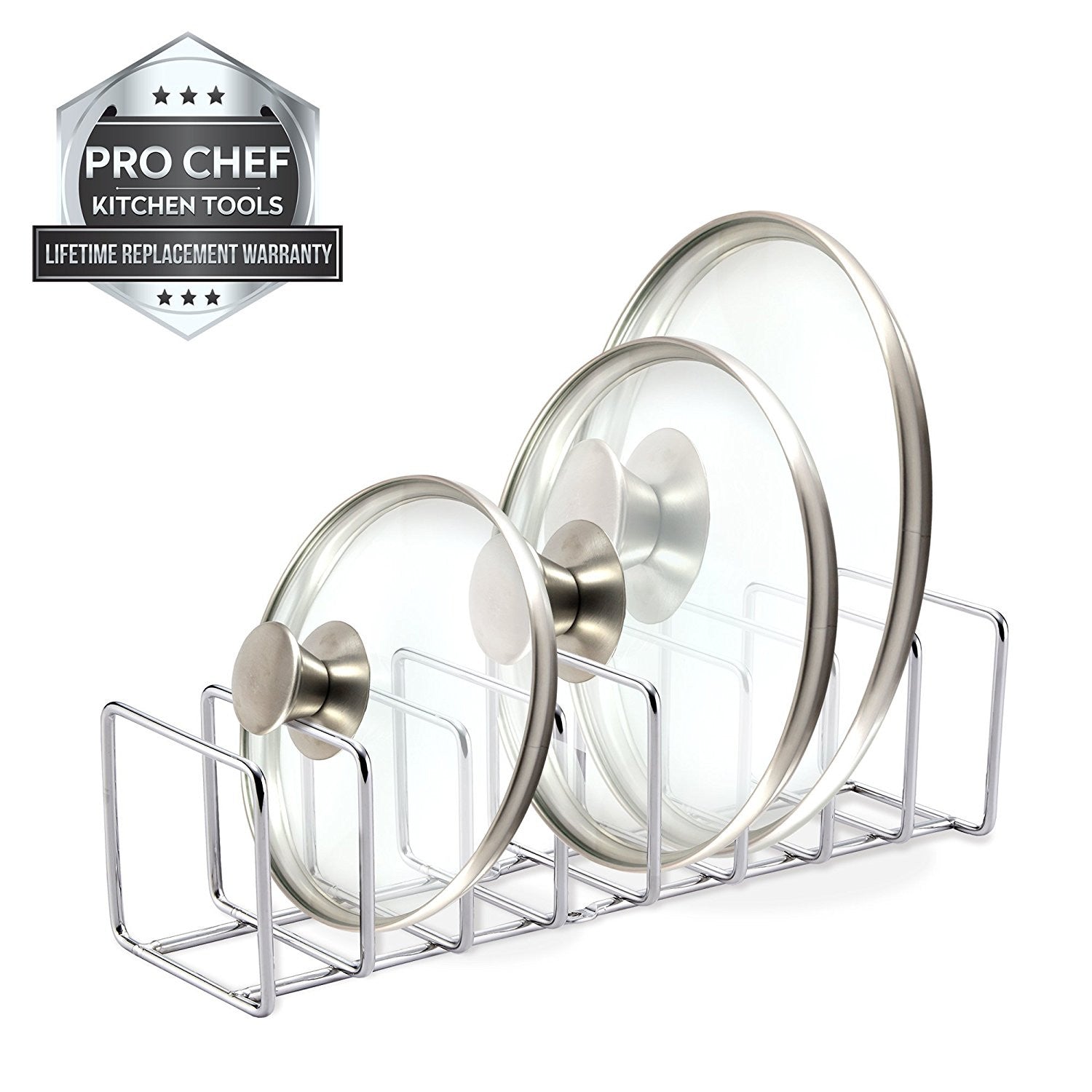 Pro Chef Kitchen Tools Stainless Steel Pot Lid Organizer - Keep Your Cabinets Organized with Metal Vertical Storage Shelf To Hold Pan Lids, Plates, Dishes, Cutting Boards