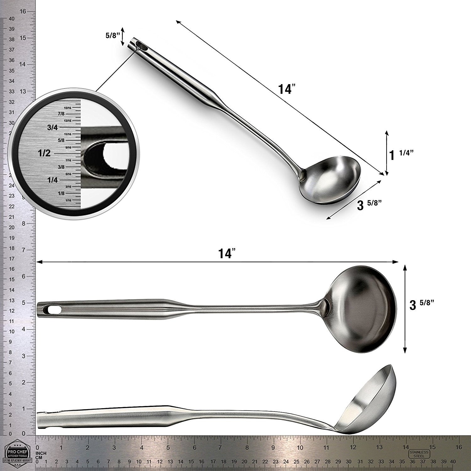 Large Soup Ladle - Flatware Soup Ladles To Serve Soups And Sauces - Canning Ladel Cup - Heavy Duty Commercial Restaurant Quality Dishwasher Safe Stainless Steel Serving Utensil by Pro Chef Kitchen Tools