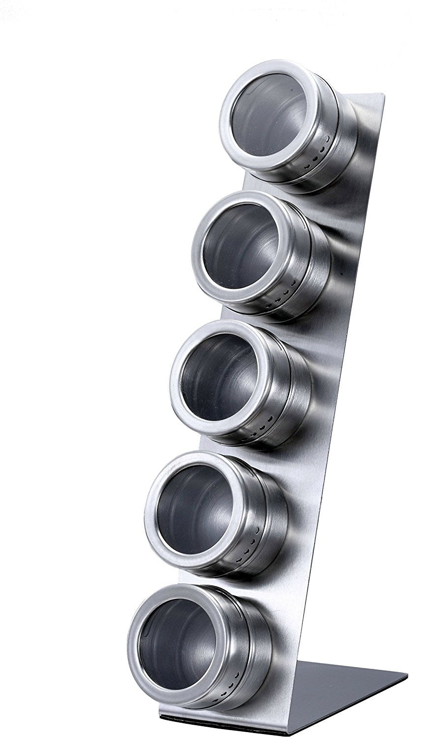 Pro Chef Kitchen Tools Stainless Steel Magnetic Spice Organizer - 5 Piece Vertical Set of Multipurpose Magnet Backed Tin Jars for Perfect Storage Containers
