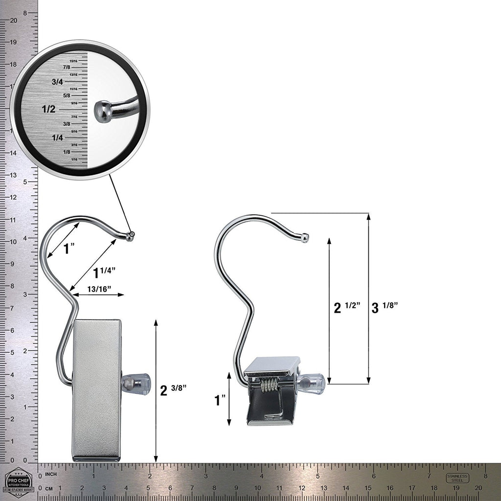 Pro Chef Kitchen Tools Stainless Steel Hanging Clip Hook - Set of 10 Brushed Nickel Clips to Organize and Hold Boots, Ball Caps, Baseball Hats, Laundry Hanger Metal Spring Clothespin Replacement