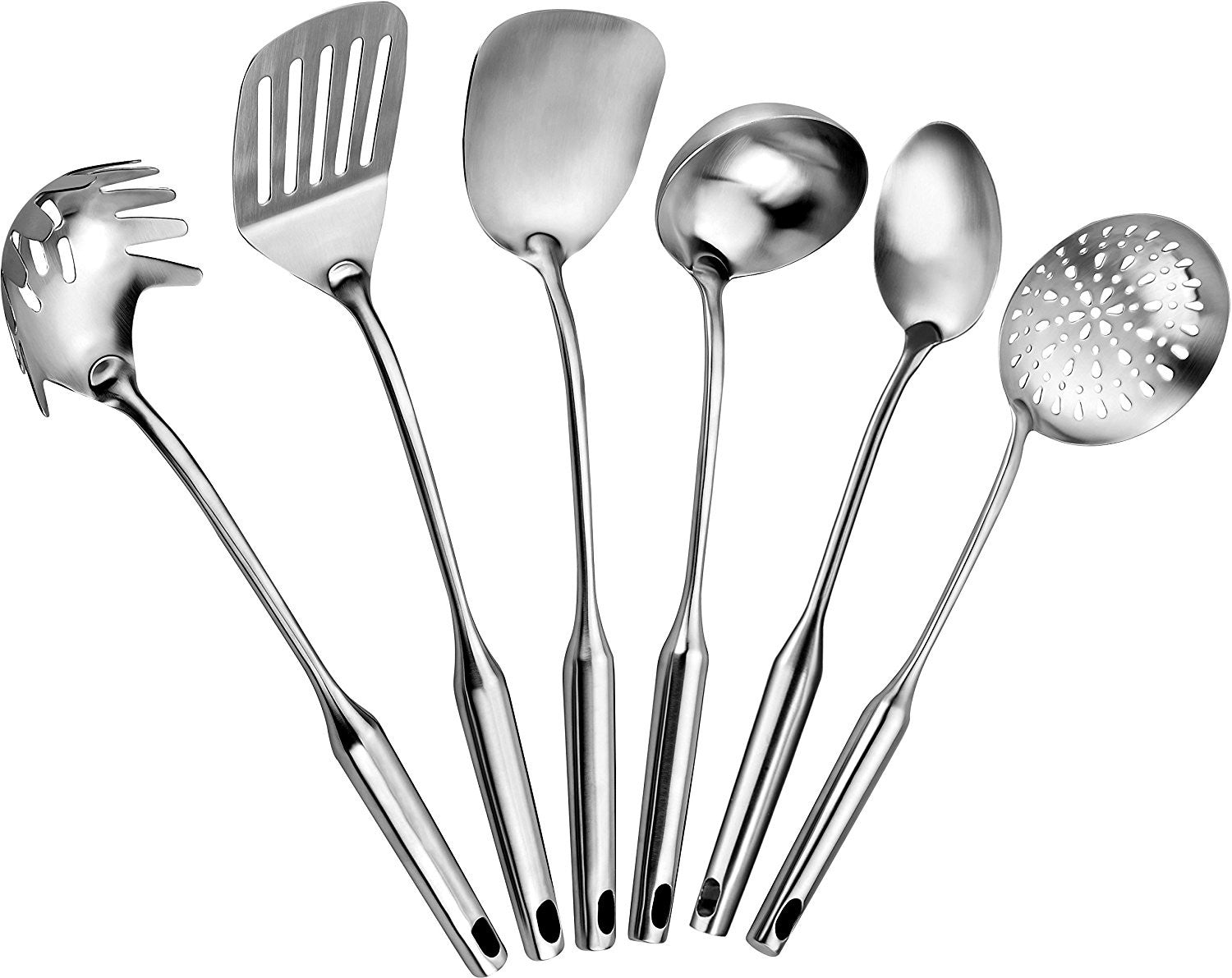 Pro Chef Kitchen Tools Stainless Steel Kitchen Utensil Set - 6 Essential Utensils for Easier Cooking, Baking, Grilling and Serving with Bonus Holder Stand to Help Keep You Organized