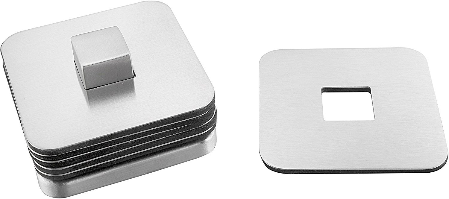 Pro Chef Kitchen Tools Stainless Steel Table Coaster Set - 6 Square Coasters to Prevent Stains and Scratches by Juices, Beverages, Glasses, Bar Drinks, Mugs, Coffee Cups, Wine Stemware