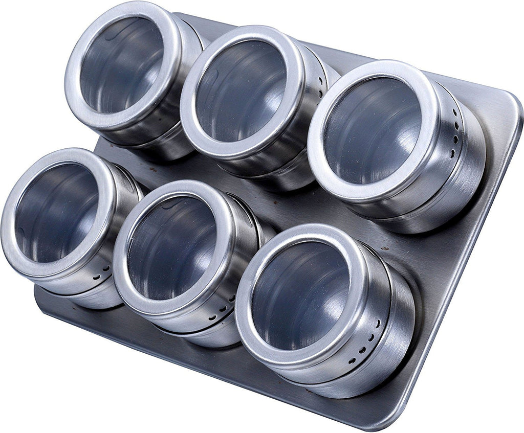 Pro Chef Kitchen Tools Stainless Steel Magnetic Spice Rack - 6 Piece Set with Adjustable Metal Stand to Organize and Hold Spices, Dried Herbs, Crafts, Sewing and Other Hard to Store Small Items