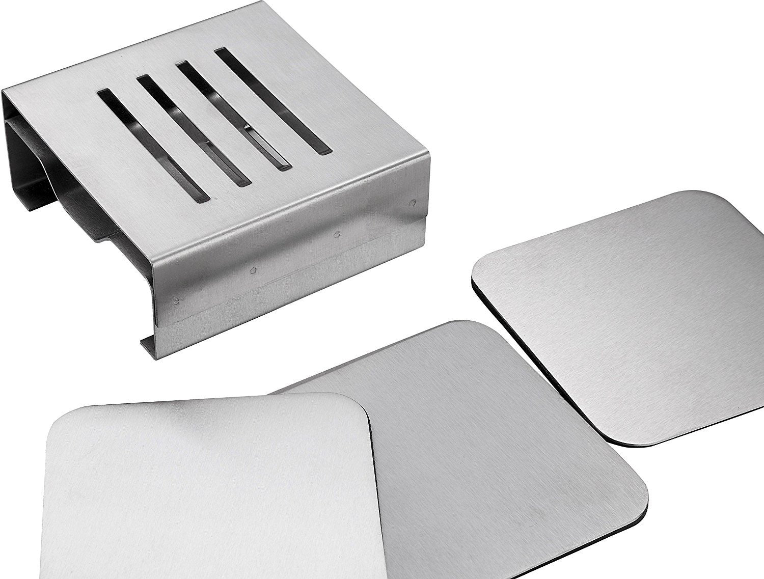 Square Coasters For Drinks - Bar Accessories Coaster Set With Holder For Coffee Table Decor - Stainless Steel Drink Mats Protect Your Furniture From Mugs And Glasses by Pro Chef Kitchen Tools