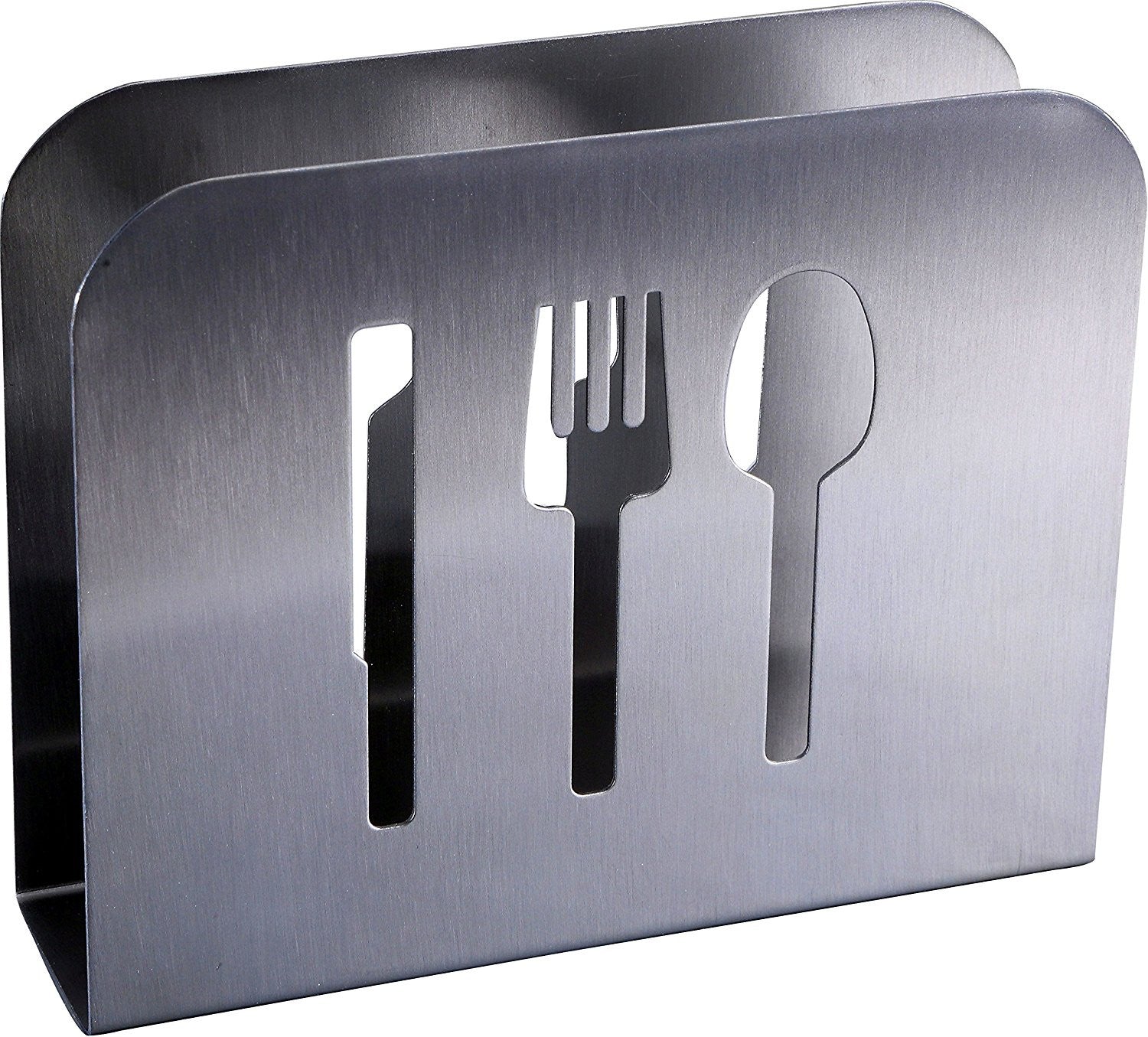 Pro Chef Kitchen Tools Stainless Steel Modern Napkin Holder - Serviette Dispenser with Dinner Eating Utensil Design on Metal Caddy for Home and Restaurant Kitchens