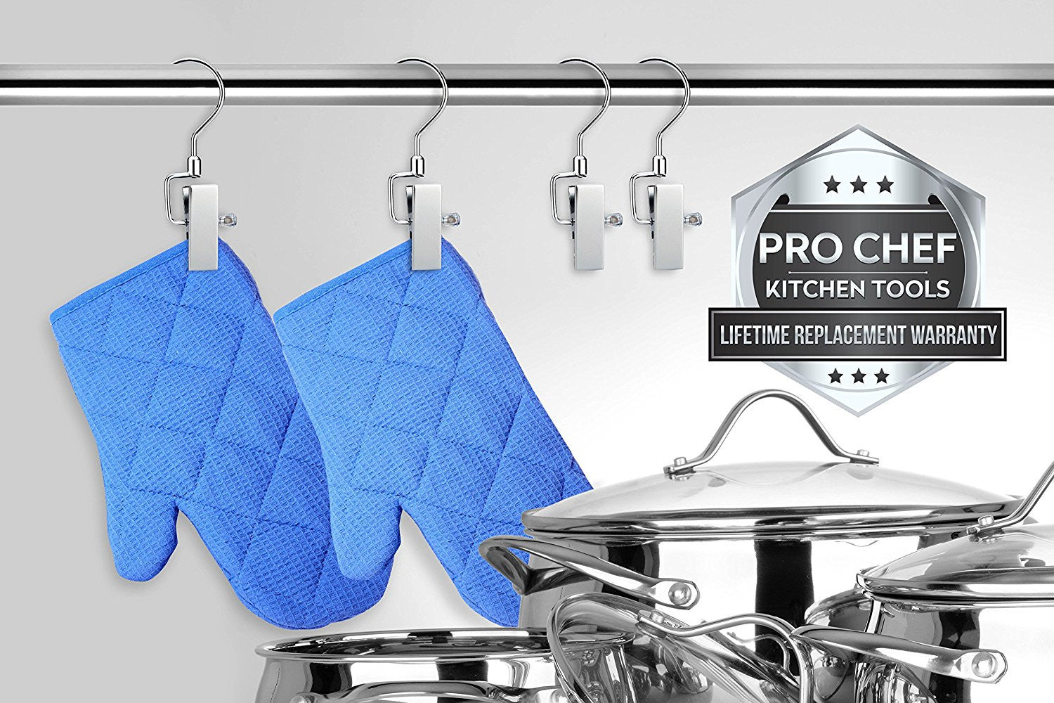 Pro Chef Kitchen Tools Stainless Steel Hanging Swivel Clip Hook - Set of 10 Swiveling Spring Clips with Hooks to Display Hang Boots, Caps, Hats, Laundry Hanger Metal Clothespin Clamps Replacement