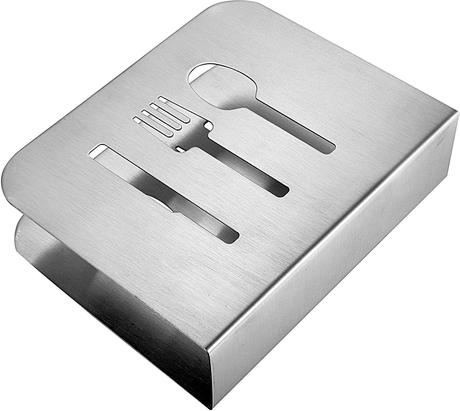 Pro Chef Kitchen Tools Stainless Steel Modern Napkin Holder - Serviette Dispenser with Dinner Eating Utensil Design on Metal Caddy for Home and Restaurant Kitchens