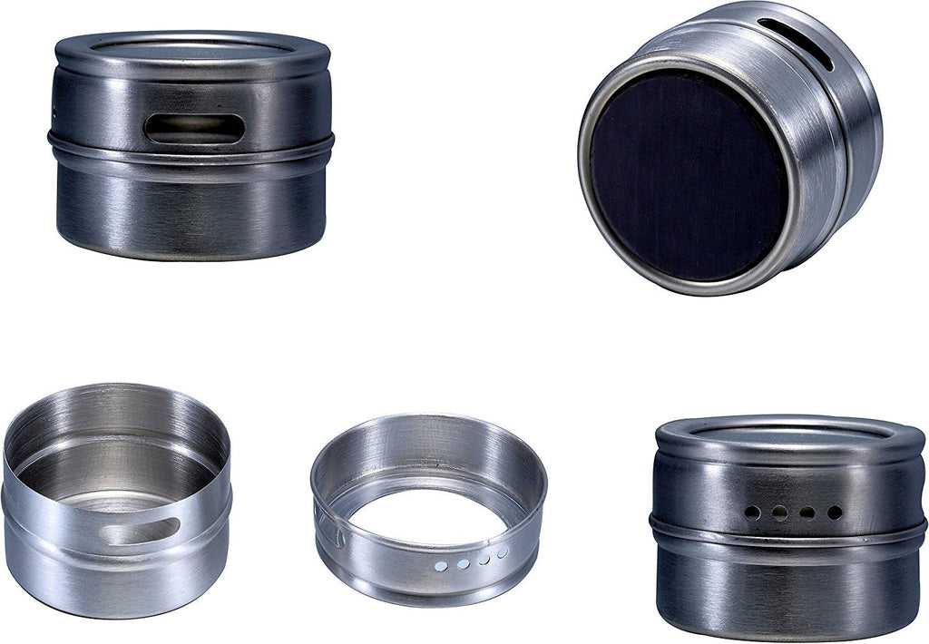 Pro Chef Kitchen Tools Stainless Steel Magnetic Spice Rack - 6 Piece Set with Adjustable Metal Stand to Organize and Hold Spices, Dried Herbs, Crafts, Sewing and Other Hard to Store Small Items