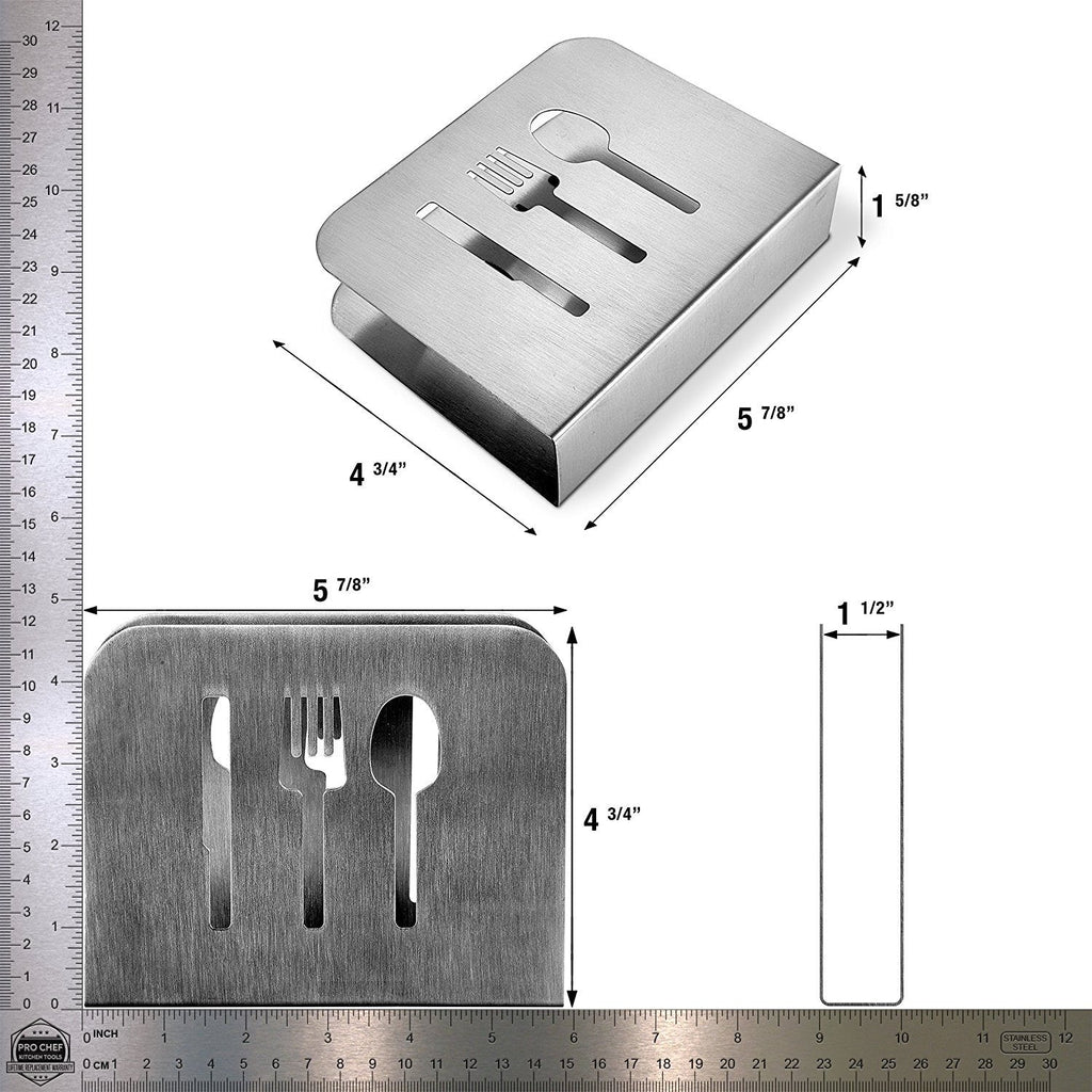 Pro Chef Kitchen Tools Stainless Steel Modern Napkin Holder - Serviette Dispenser with Dinner Eating Utensil Design on Metal Caddy for Home and Restaurant Kitchens