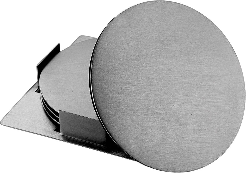 Round Drink Coasters - Protect Coffee Table From Mugs And Glasses - Room Decor Coaster Set For Coffee Cup Holder - Stainless Steel Home Bar Accessories Decoration by Pro Chef Kitchen Tools
