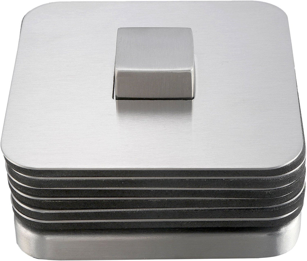 Pro Chef Kitchen Tools Stainless Steel Table Coaster Set - 6 Square Coasters to Prevent Stains and Scratches by Juices, Beverages, Glasses, Bar Drinks, Mugs, Coffee Cups, Wine Stemware